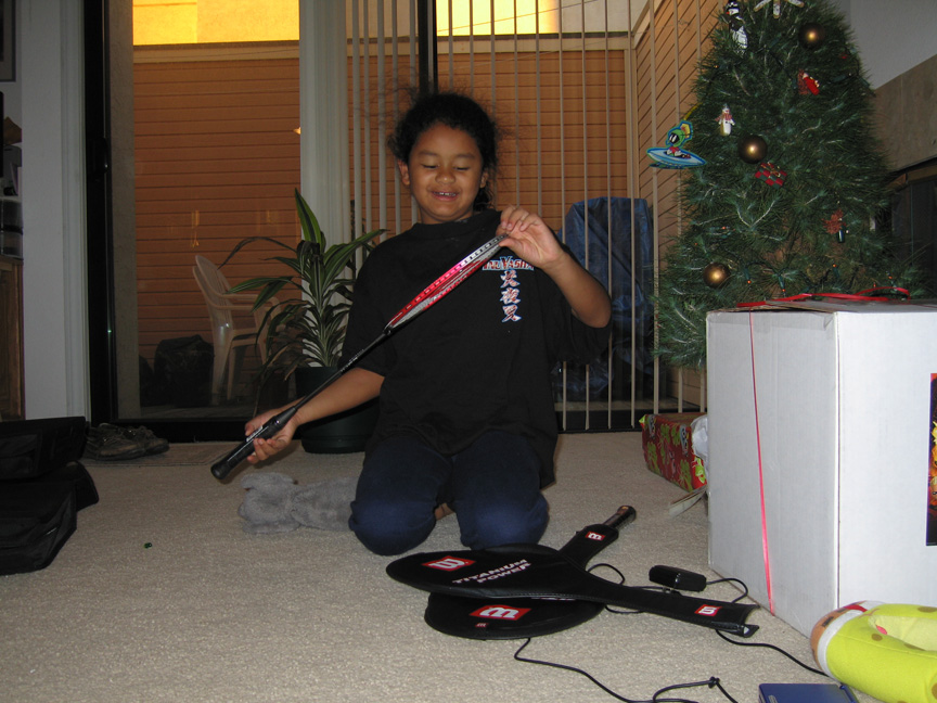 Mari gets a badminton raquet!