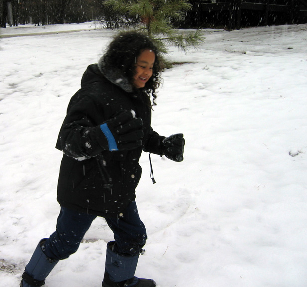 Mari enjoys falling snow!