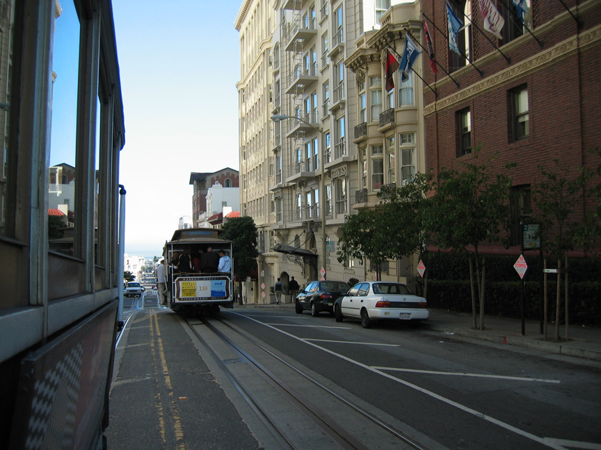 A cable car passes by!