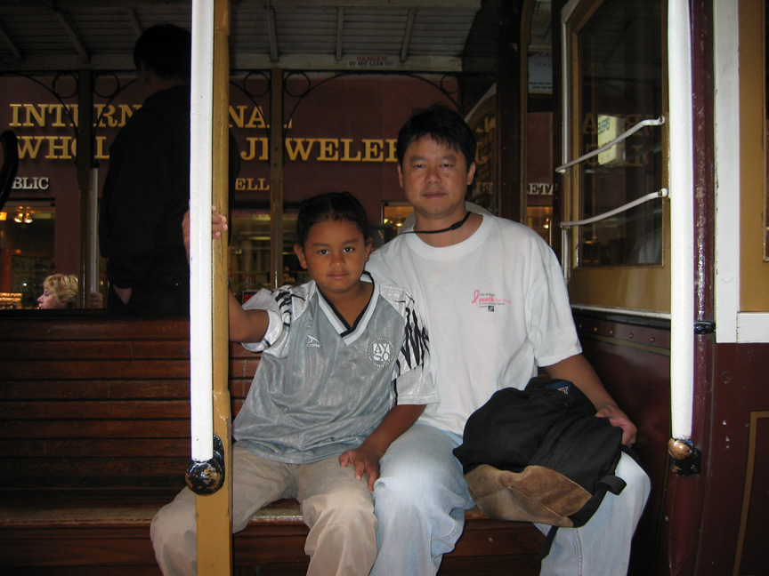 Mari and daddy ride the cable car!